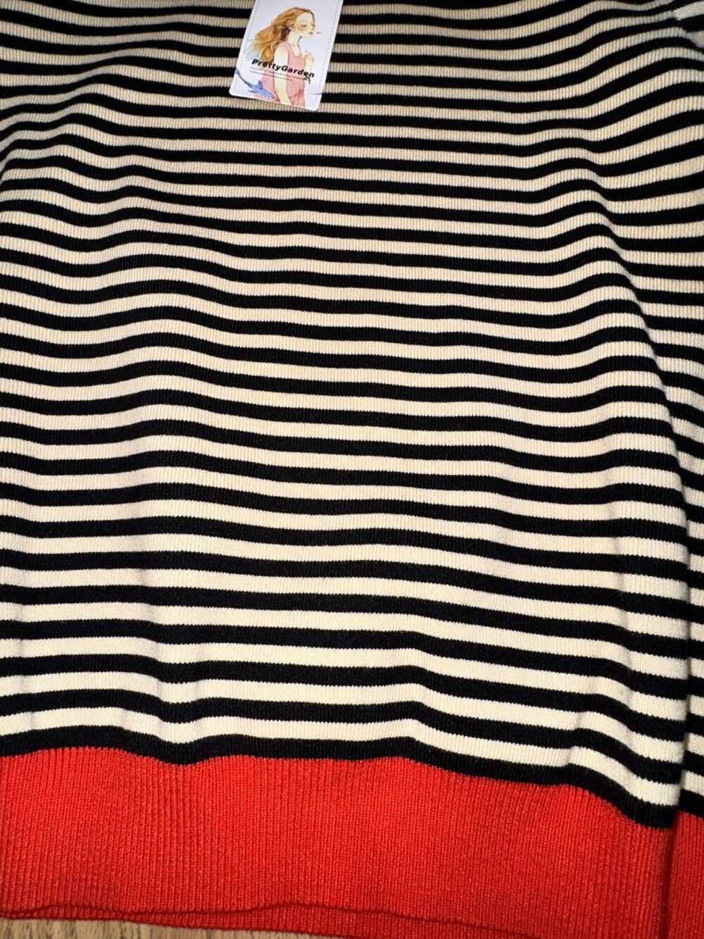 NWT PrettyGarden Black Cream Striped Knit Sweater and Midi Skirt Set Size M - Picture 3 of 5
